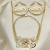 Oro Laminado Necklace, Bracelet and Earring, Gold Filled Style Polished, Tricolor, 06.63.0252.1