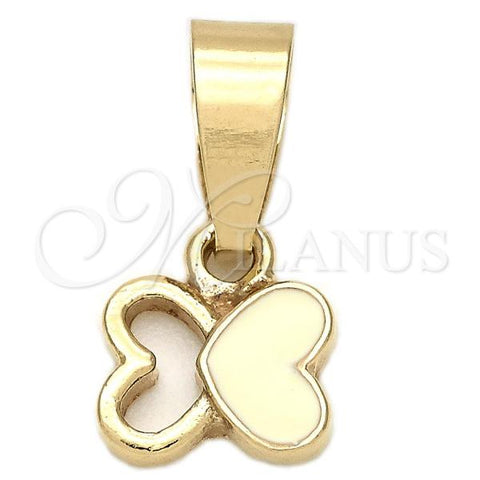 Oro Laminado Fancy Pendant, Gold Filled Style Butterfly Design, White Enamel Finish, Golden Finish, 05.163.0063.2