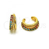 Oro Laminado Earcuff Earring, Gold Filled Style with Multicolor Micro Pave, Polished, Golden Finish, 02.210.0689.1