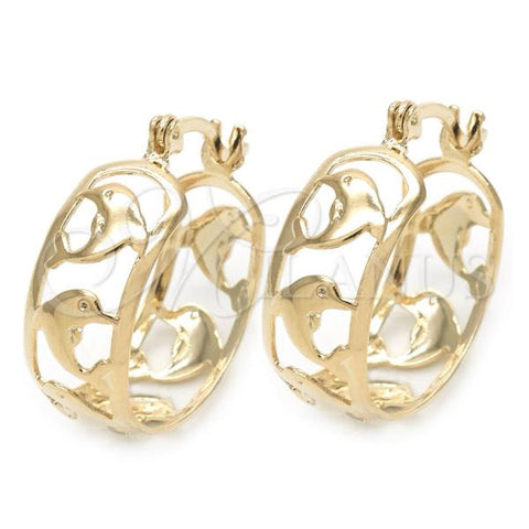 Oro Laminado Small Hoop, Gold Filled Style Dolphin Design, Polished, Golden Finish, 02.32.0535