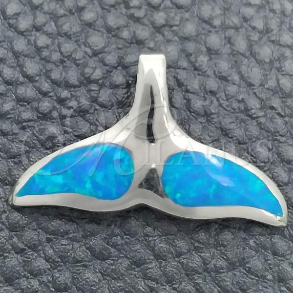 Sterling Silver Fancy Pendant, Fish Design, with Bermuda Blue Opal, Polished, Silver Finish, 05.391.0005