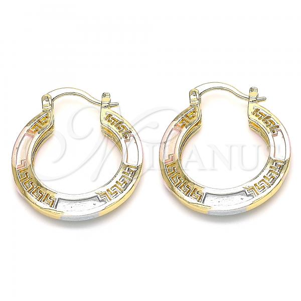 Oro Laminado Small Hoop, Gold Filled Style Evil Eye Design, Polished, Tricolor, 02.170.0345.25