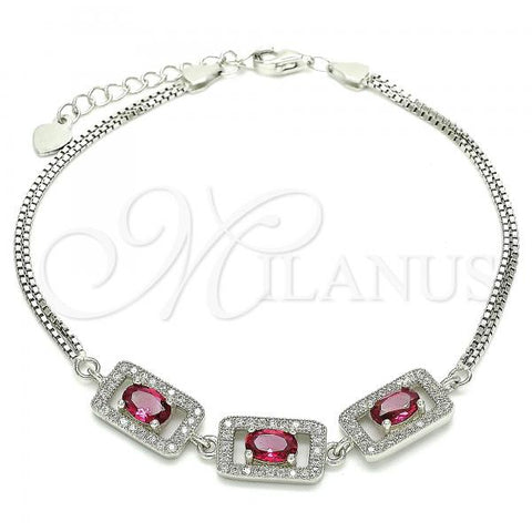 Sterling Silver Fancy Bracelet, with Ruby Cubic Zirconia and White Micro Pave, Polished, Rhodium Finish, 03.286.0013.1.07