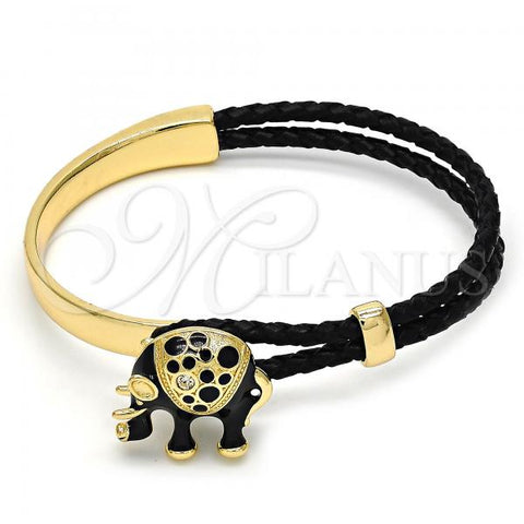 Oro Laminado Individual Bangle, Gold Filled Style Elephant Design, with White Crystal, Black Enamel Finish, Golden Finish, 07.179.0001.1 (06 MM Thickness, One size fits all)