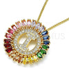Oro Laminado Pendant Necklace, Gold Filled Style Initials Design, with Multicolor Cubic Zirconia, Polished, Golden Finish, 04.210.0013.1.20