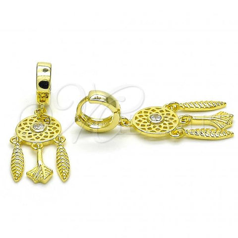 Sterling Silver Long Earring, with White Cubic Zirconia, Polished, Golden Finish, 02.186.0165