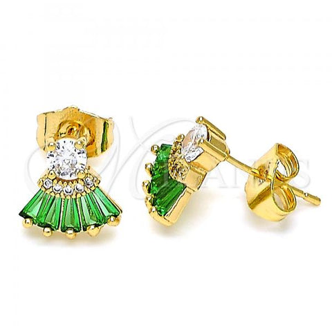 Oro Laminado Stud Earring, Gold Filled Style with Green and White Cubic Zirconia, Polished, Golden Finish, 02.310.0022