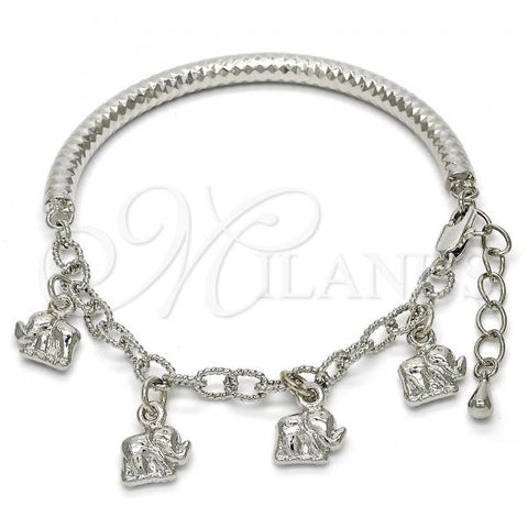 Oro Laminado Charm Bracelet, Gold Filled Style Elephant and Hollow Design, Diamond Cutting Finish, Rhodium Finish, 03.63.1824.2.08