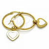 Stainless Steel Medium Hoop, Heart Design, White Enamel Finish, Golden Finish, 02.364.0008.30