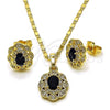 Oro Laminado Earring and Pendant Adult Set, Gold Filled Style Cluster Design, with Black and White Cubic Zirconia, Polished, Golden Finish, 10.196.0186
