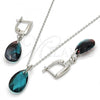 Sterling Silver Earring and Pendant Adult Set, Teardrop Design, with Blue Zircon Swarovski Crystals, Polished, Rhodium Finish, 10.281.0023.2