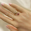 Oro Laminado Elegant Ring, Gold Filled Style Evil Eye Design, with Garnet Crystal, Polished, Golden Finish, 01.02.0004
