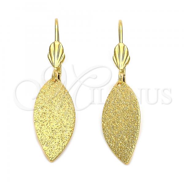 Oro Laminado Dangle Earring, Gold Filled Style Leaf Design, Matte Finish, Golden Finish, 5.074.010