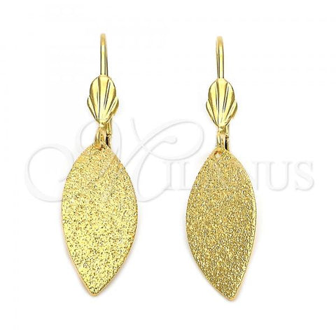 Oro Laminado Dangle Earring, Gold Filled Style Leaf Design, Matte Finish, Golden Finish, 5.074.010