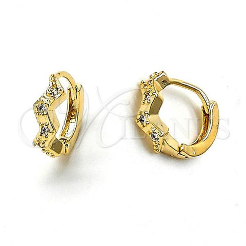 Oro Laminado Huggie Hoop, Gold Filled Style with White Cubic Zirconia, Polished, Golden Finish, 02.165.0003