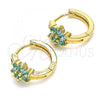 Oro Laminado Huggie Hoop, Gold Filled Style Flower Design, with Aqua Blue Cubic Zirconia, Polished, Golden Finish, 02.210.0497.1.15