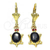 Oro Laminado Dangle Earring, Gold Filled Style Turtle Design, with Black Cubic Zirconia and Garnet Crystal, Polished, Golden Finish, 02.351.0011