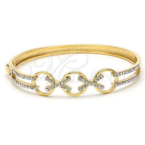 Oro Laminado Individual Bangle, Gold Filled Style Bow Design, with White Crystal, Polished, Golden Finish, 07.100.0005 (05 MM Thickness, One size fits all)