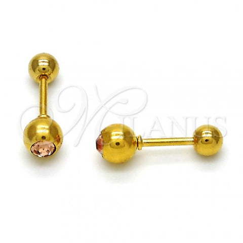 Stainless Steel Stud Earring, with Dark Champagne Crystal, Polished, Golden Finish, 02.271.0017.6