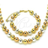 Oro Laminado Necklace and Bracelet, Gold Filled Style Chunky and Hollow Design, Polished, Tricolor, 06.253.0007.2