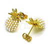Oro Laminado Stud Earring, Gold Filled Style Pineapple Design, with Ivory Pearl, Polished, Golden Finish, 02.379.0037