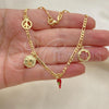 Oro Laminado Charm Anklet , Gold Filled Style Figa Hand and Chili Design, Polished, Golden Finish, 03.32.0598.10