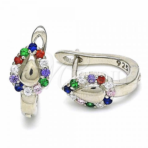Sterling Silver Huggie Hoop, Teardrop Design, with Multicolor Cubic Zirconia, Polished, Rhodium Finish, 02.332.0054.12