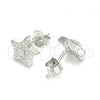 Sterling Silver Stud Earring, Star Design, with White Cubic Zirconia, Polished, Rhodium Finish, 02.369.0037
