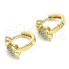 Oro Laminado Huggie Hoop, Gold Filled Style Elephant Design, with White Cubic Zirconia, Polished, Golden Finish, 02.210.0610.15