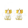 Oro Laminado Stud Earring, Gold Filled Style with White Cubic Zirconia, Polished, Golden Finish, 02.387.0100