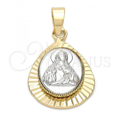 Oro Laminado Religious Pendant, Gold Filled Style Jesus Design, Diamond Cutting Finish, Two Tone, 5.199.015
