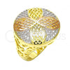 Oro Laminado Multi Stone Ring, Gold Filled Style Flower Design, with White Micro Pave, Polished, Tricolor, 01.26.0004.09 (Size 9)
