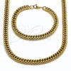 Stainless Steel Necklace and Bracelet, Miami Cuban Design, Polished, Golden Finish, 06.278.0013.1