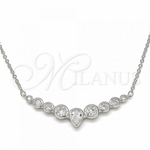 Sterling Silver Pendant Necklace, Teardrop Design, with White Cubic Zirconia, Polished, Rhodium Finish, 04.336.0139.16