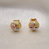 Oro Laminado Stud Earring, Gold Filled Style Diamond Cutting Finish, Tricolor, 02.342.0280