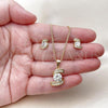 Oro Laminado Earring and Pendant Adult Set, Gold Filled Style and Cluster with White Cubic Zirconia and White Micro Pave, Polished, Golden Finish, 10.342.0244