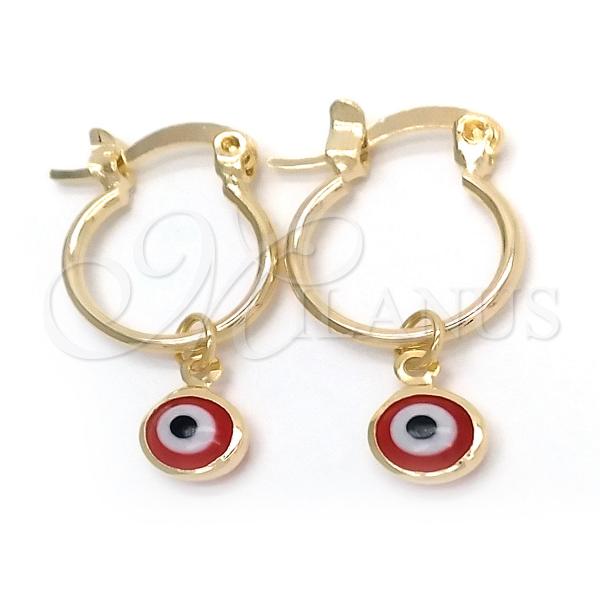 Oro Laminado Small Hoop, Gold Filled Style Evil Eye Design, Polished, Golden Finish, 02.58.0072.12