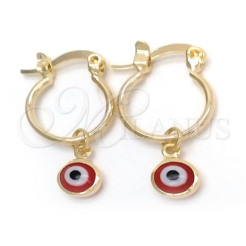 Oro Laminado Small Hoop, Gold Filled Style Evil Eye Design, Polished, Golden Finish, 02.58.0072.12