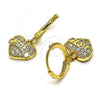 Oro Laminado Dangle Earring, Gold Filled Style Heart Design, with White Micro Pave, Polished, Golden Finish, 02.253.0064