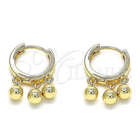 Oro Laminado Huggie Hoop, Gold Filled Style Ball Design, Polished, Golden Finish, 02.63.2725.15