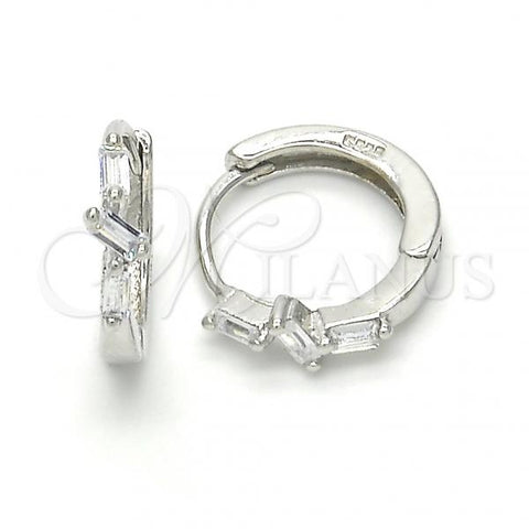 Sterling Silver Huggie Hoop, with White Cubic Zirconia, Polished, Rhodium Finish, 02.175.0152.15
