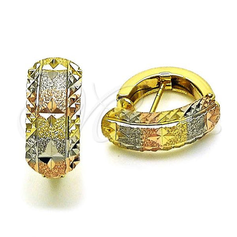 Oro Laminado Stud Earring, Gold Filled Style Flower Design, Matte Finish, Tricolor, 02.26.0306
