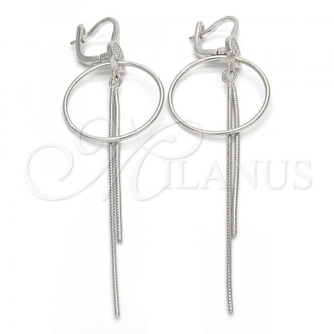 Sterling Silver Long Earring, with White Micro Pave, Polished, Rhodium Finish, 02.186.0089