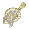 Oro Laminado Religious Pendant, Gold Filled Style Jesus Design, Polished, Tricolor, 05.351.0169