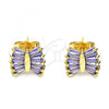 Oro Laminado Stud Earring, Gold Filled Style with Amethyst Cubic Zirconia, Polished, Golden Finish, 02.310.0043