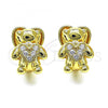Oro Laminado Huggie Hoop, Gold Filled Style Teddy Bear and Heart Design, with White Micro Pave, Polished, Golden Finish, 02.210.0804.15