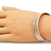 Oro Laminado Individual Bangle, Gold Filled Style Greek Key Design, Diamond Cutting Finish, Tricolor, 07.170.0052.1