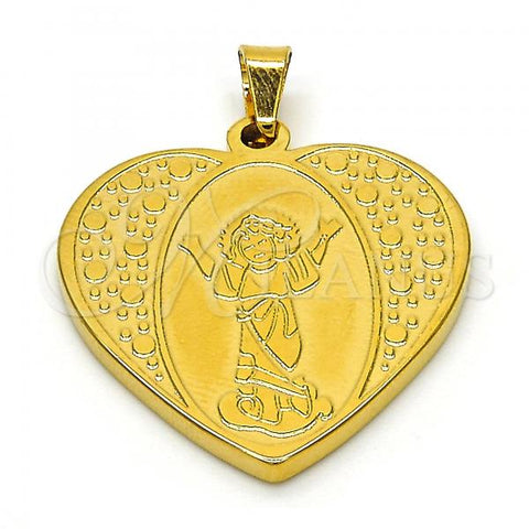 Stainless Steel Religious Pendant, Divino Niño and Heart Design, Polished, Golden Finish, 05.247.0008