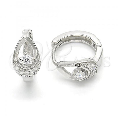 Sterling Silver Huggie Hoop, Teardrop Design, with White Cubic Zirconia, Polished, Rhodium Finish, 02.332.0037.12
