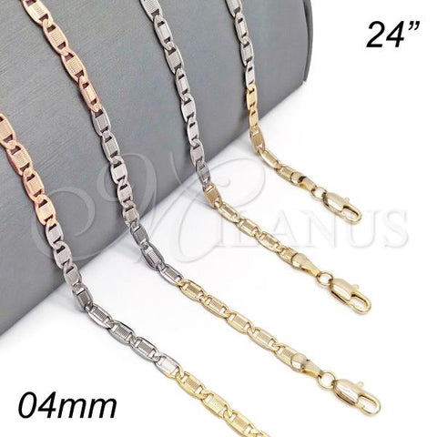 Oro Laminado Basic Necklace, Gold Filled Style Mariner Design, Diamond Cutting Finish, Tricolor, 04.319.0007.24